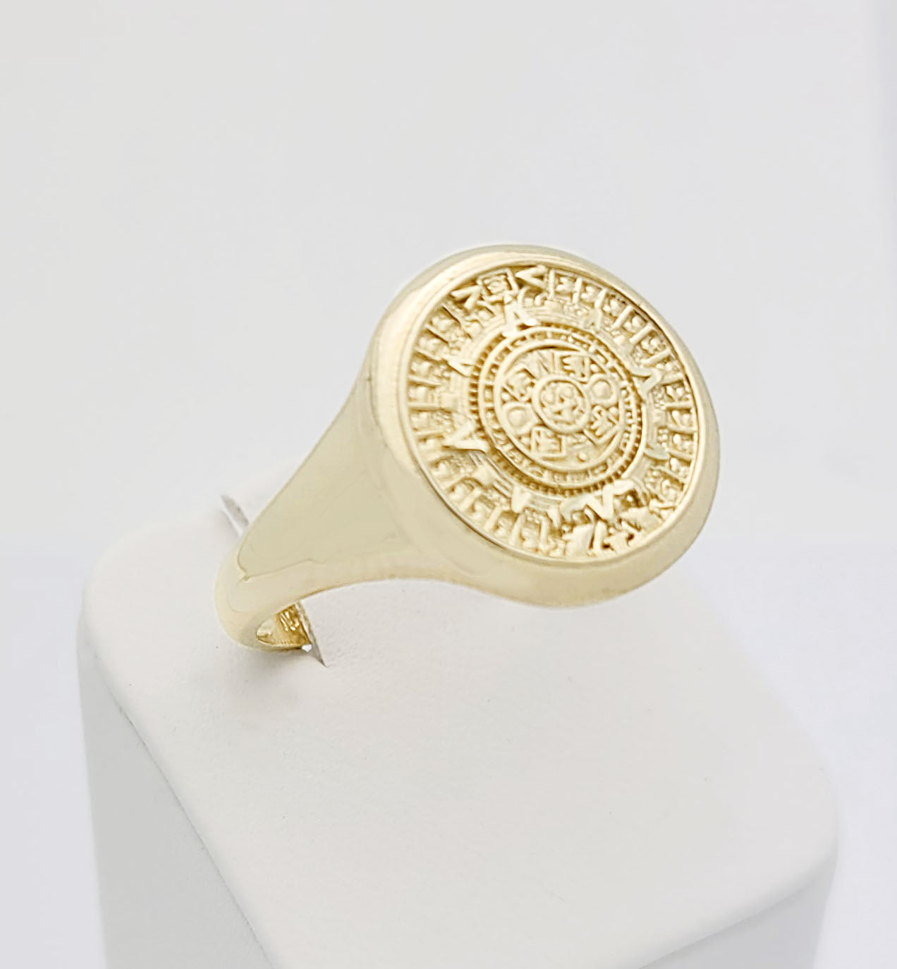 10K Yellow Gold Aztec Mayan Calendar Ring Mens Aztec Calendar Gold Ring 16 mm