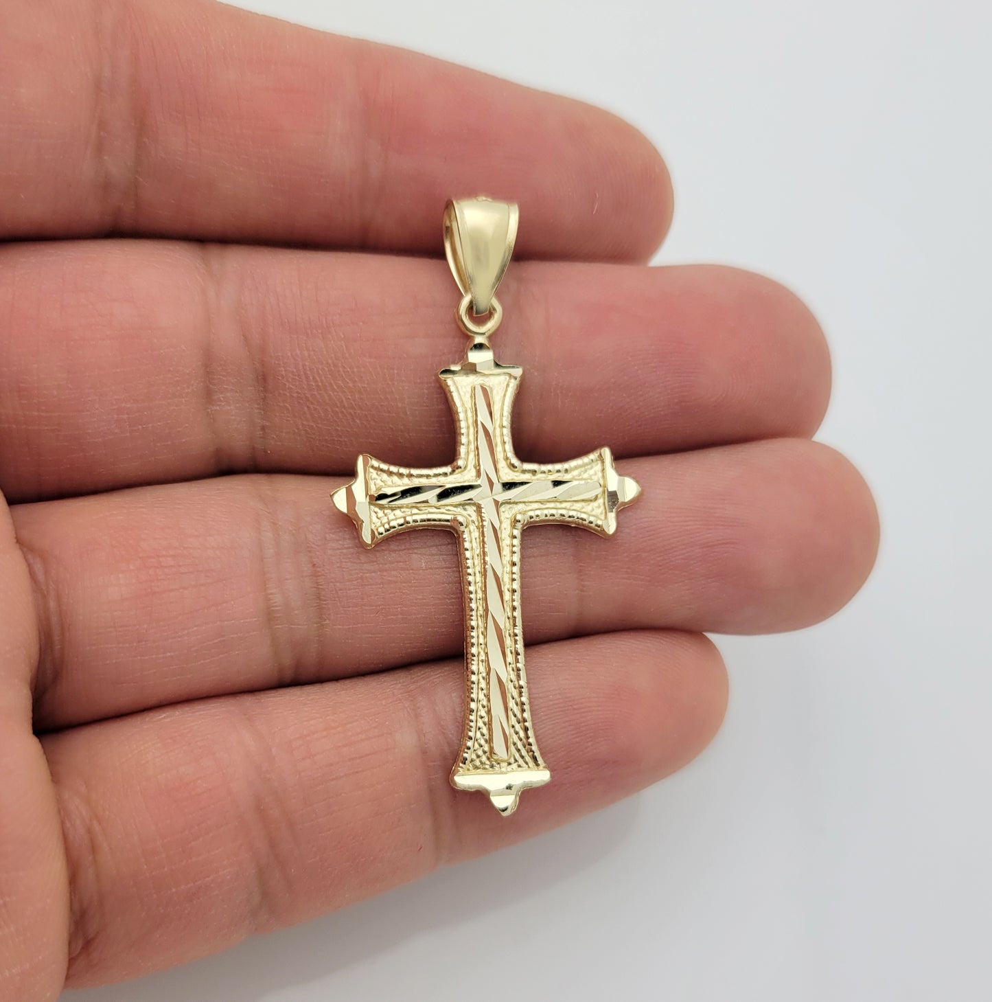 Men's 10K Yellow Gold Diamond Cut Cross Pendant