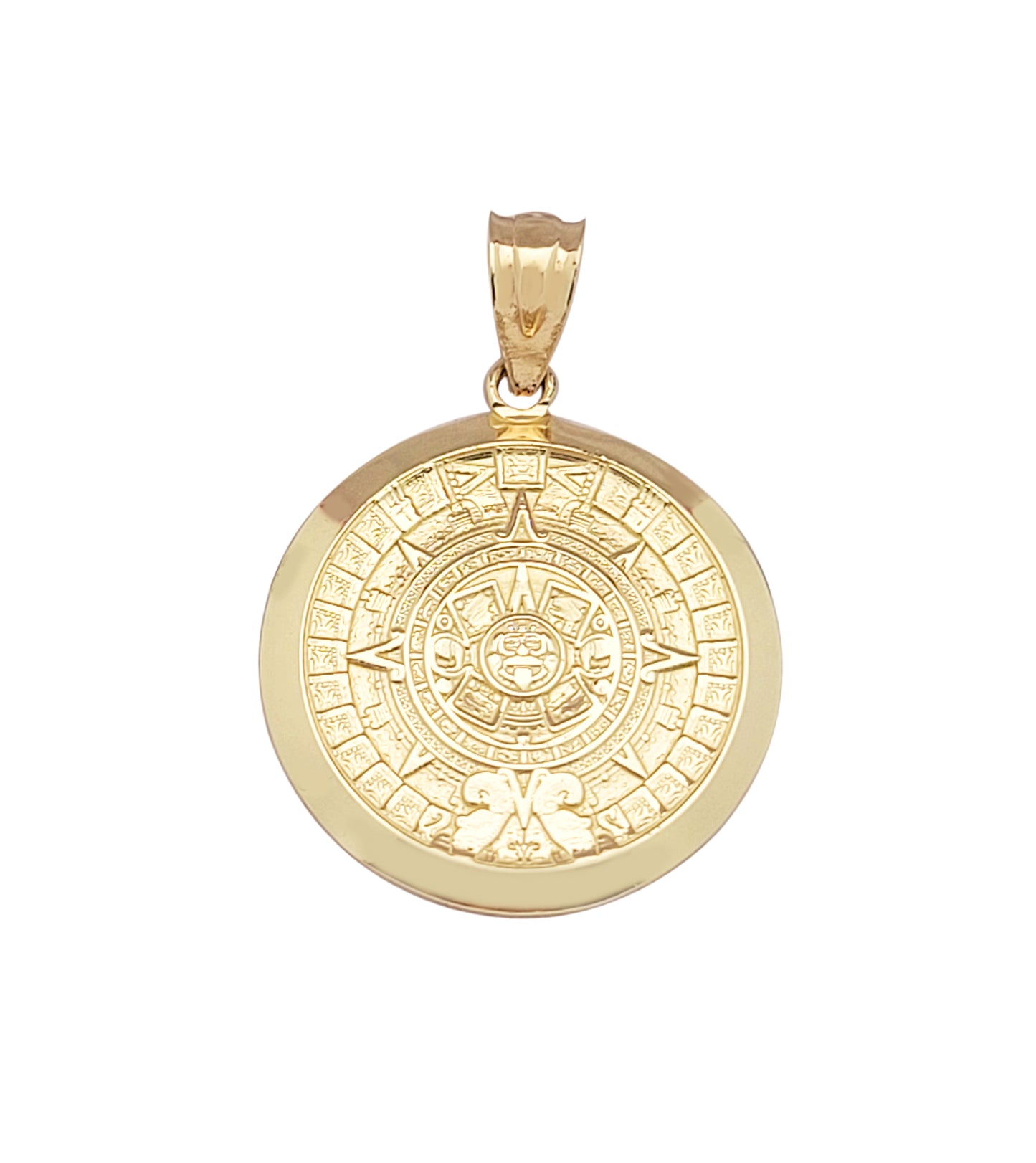 10K Yellow Gold Round Aztec Mayan Calendar Charm Pendant Mayan Gold 19.5 mm Diameter