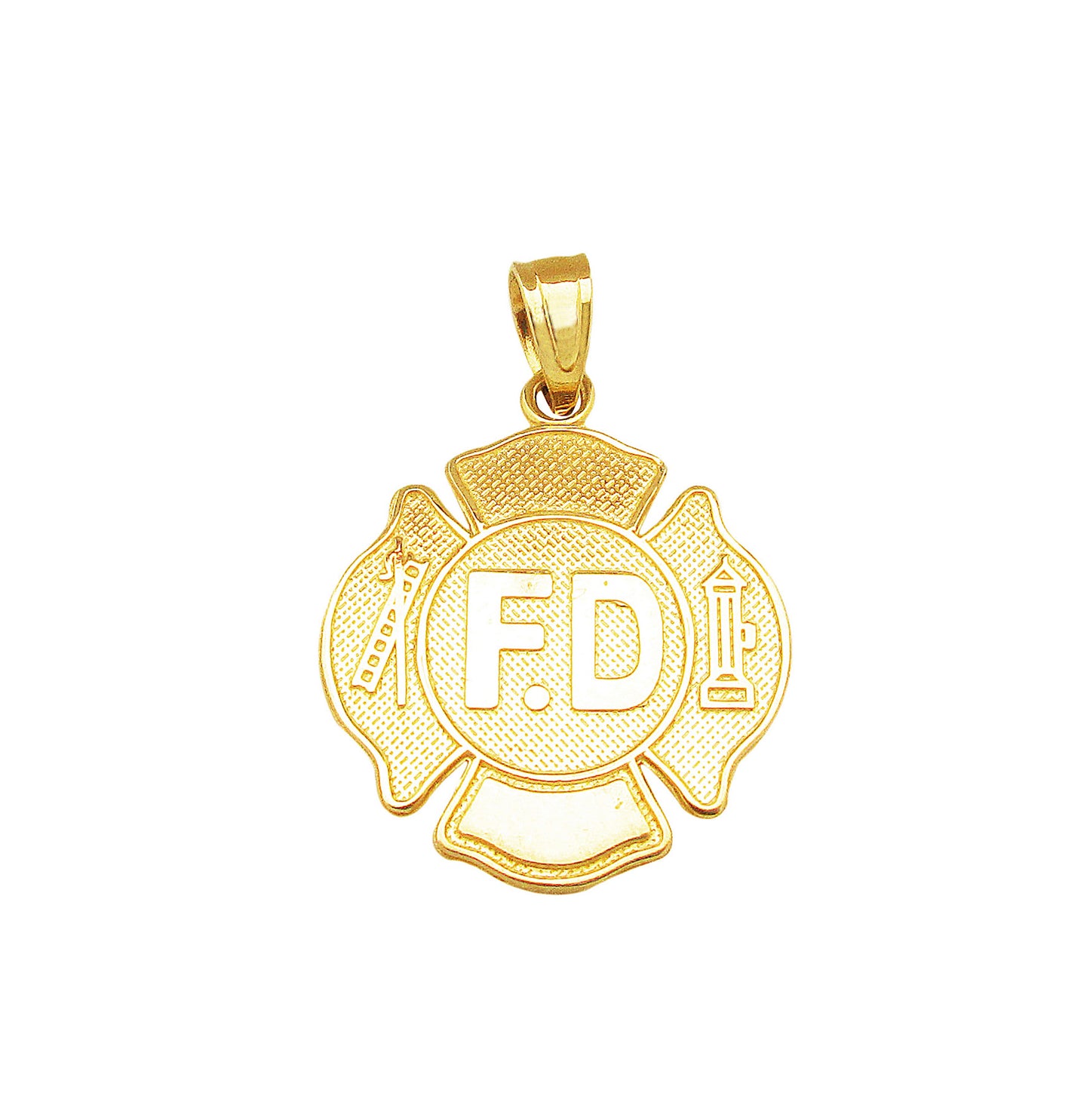 10K Yellow Gold Fireman Firefighter Pendant Fire Dept Charm F.D Charm