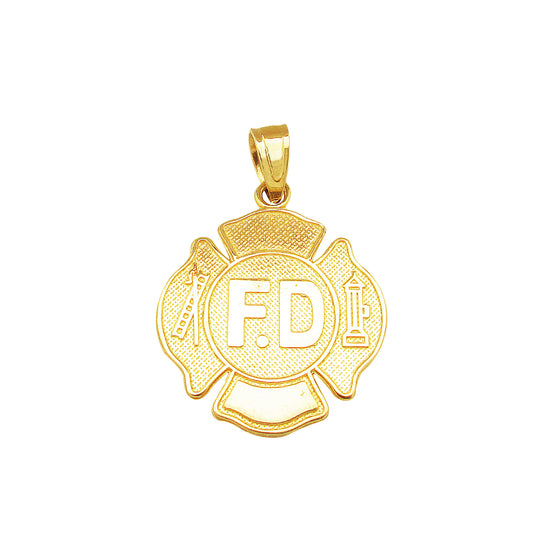 10K Yellow Gold Fireman Firefighter Pendant Fire Dept Charm F.D Charm