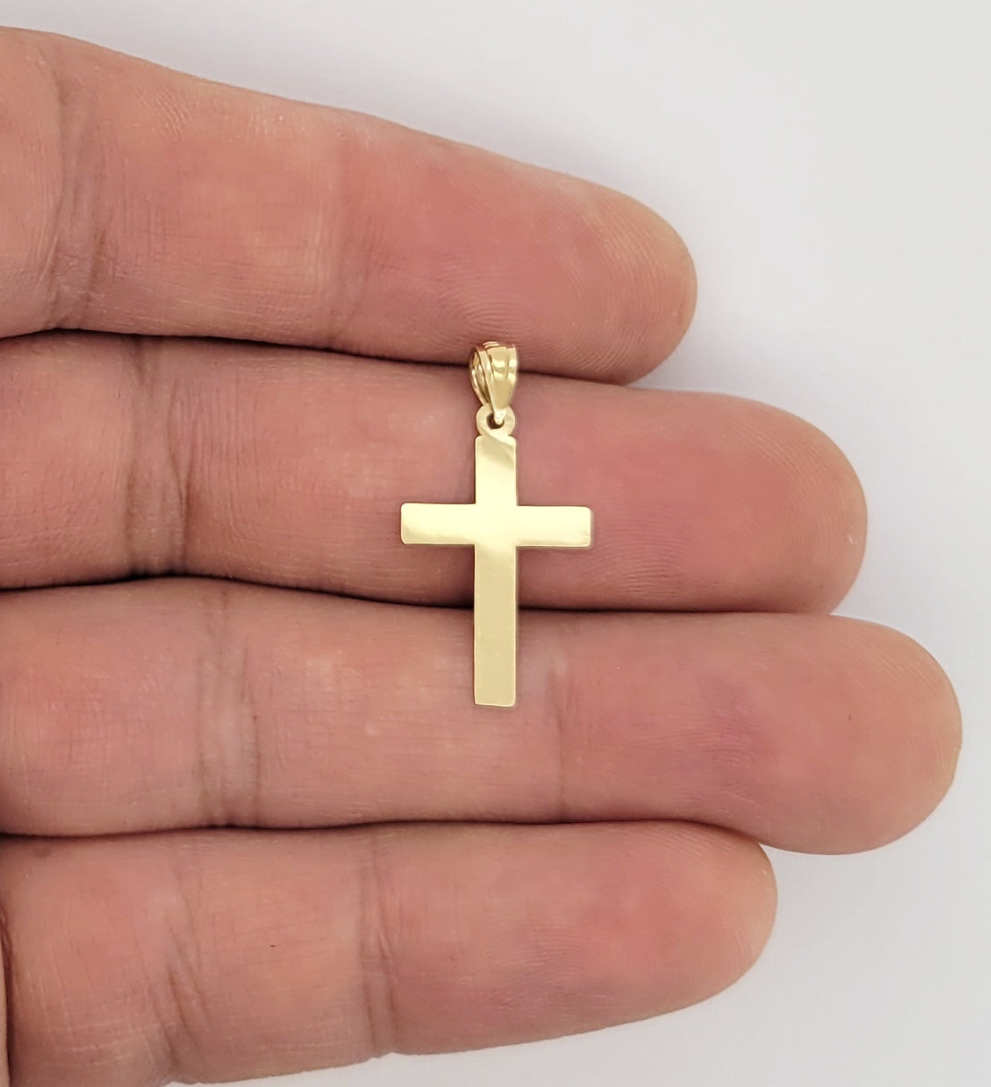 10K Yellow Gold Small Plain Cross Necklace Pendant Gold Cross Charm 1.0 in x 0.5 in