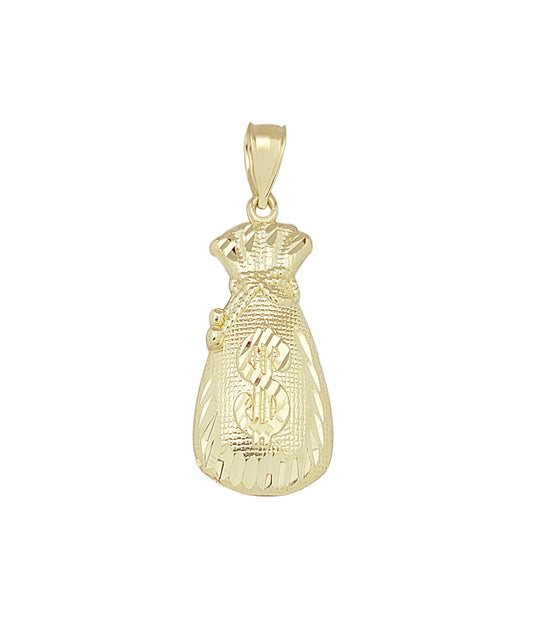 10K Yellow Gold Money Bag Pendant Treasure Dollar Sign Pendant Hip Hop 1.3 inch - Stunu jewelry