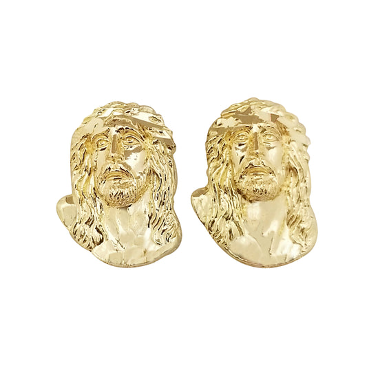 10K Yellow Gold Jesus Earrings For Men Jesus Face Earrings 18.5 mm x 15 mm
