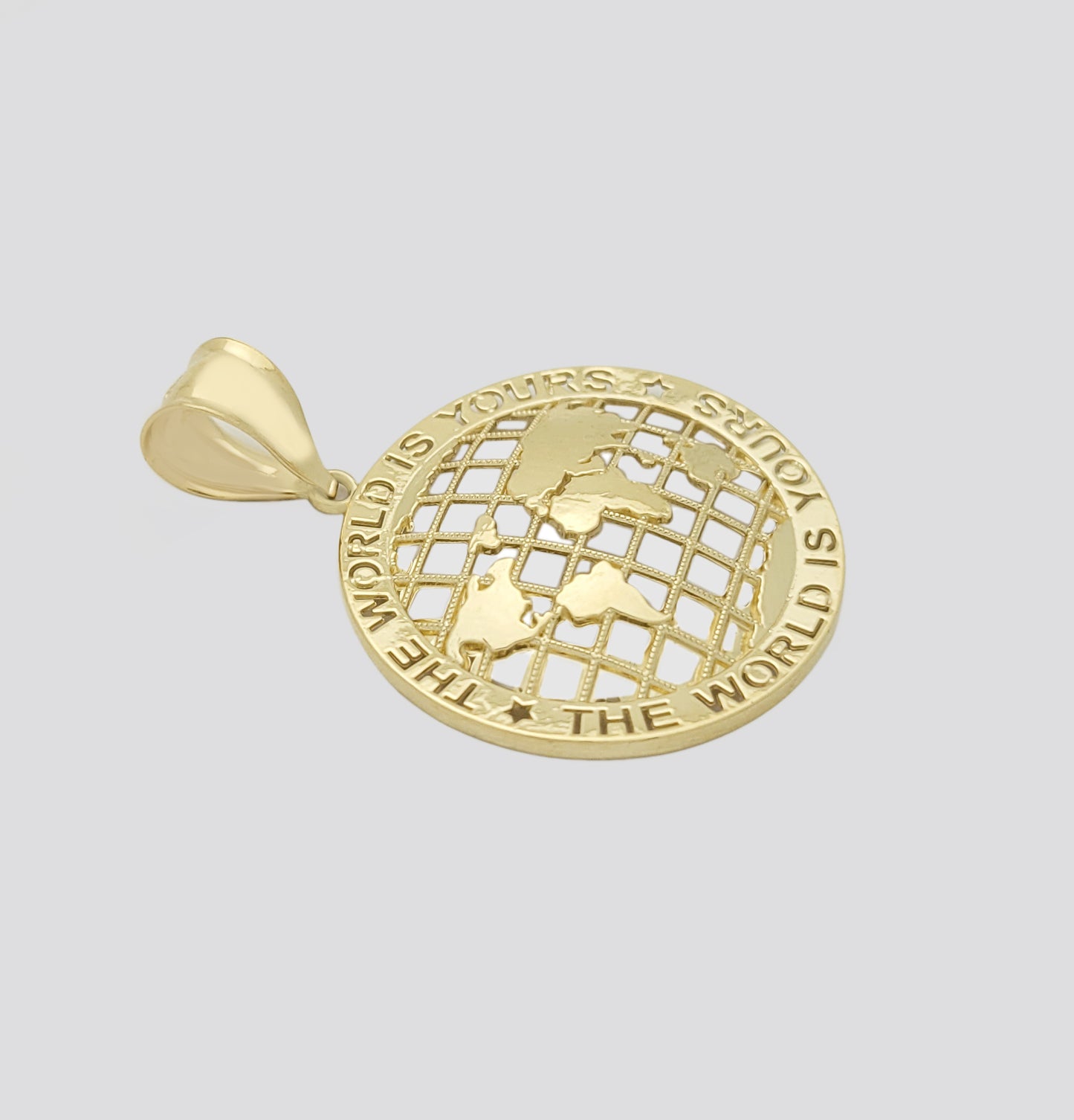 10K Yellow Gold World Map Pendant Globe Charm Diamerer 1.1 inch(1.5 in x 1.1 in) World Is Yours