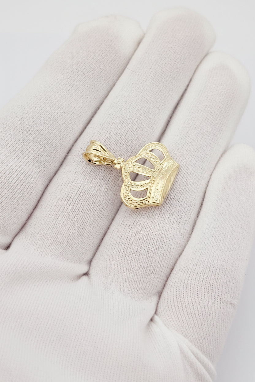 10K Yellow Gold Crown Pendant Crown Charm - Stunu jewelry