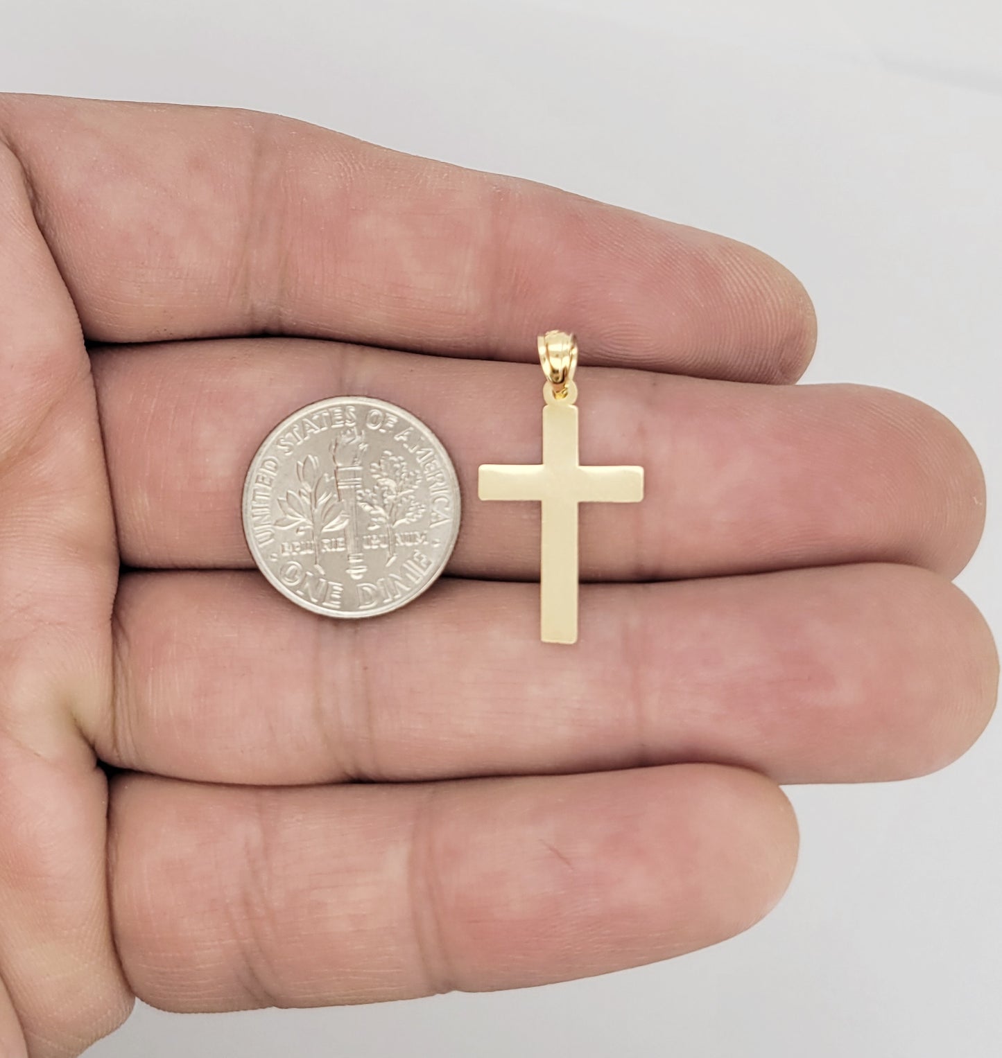 10K Yellow Gold Small Plain Cross Necklace Pendant Gold Cross Charm 1.0 in x 0.5 in