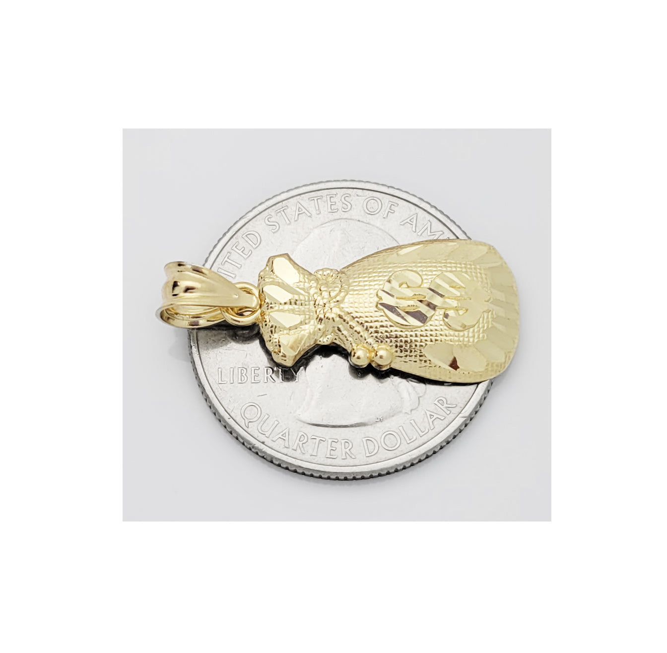 10K Yellow Gold Money Bag Pendant Treasure Dollar Sign Pendant Hip Hop
