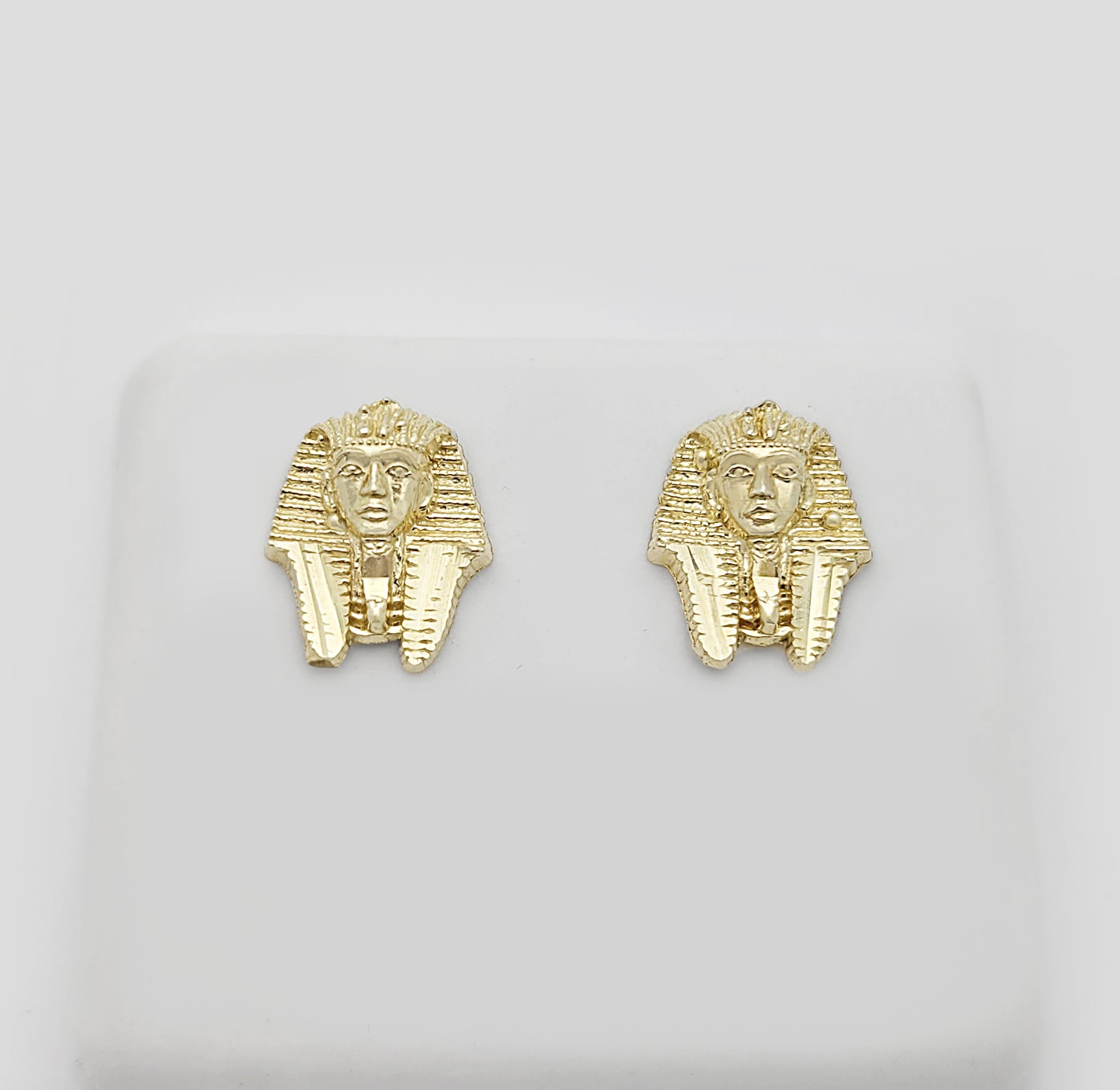 10k Yellow Gold Pharaoh Earrings Egyptian King Tut Earrings 13 mm x 10.5 mm