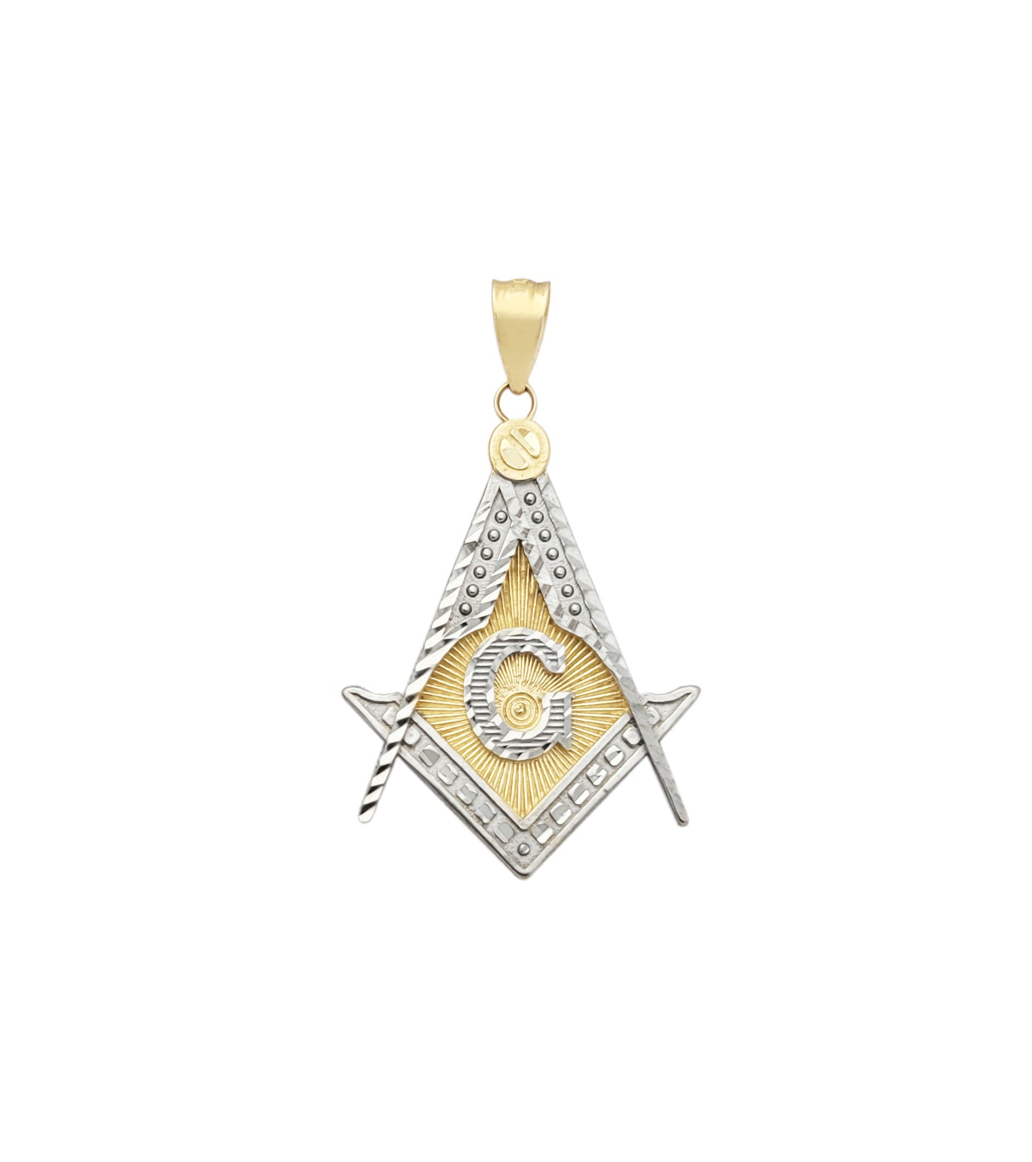 10K Yellow Gold Two Tone Masonic Pendant Freemason Necklace Pendant