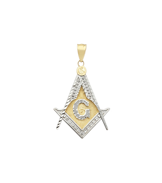 10K Yellow Gold Two Tone Masonic Pendant Freemason Necklace Pendant