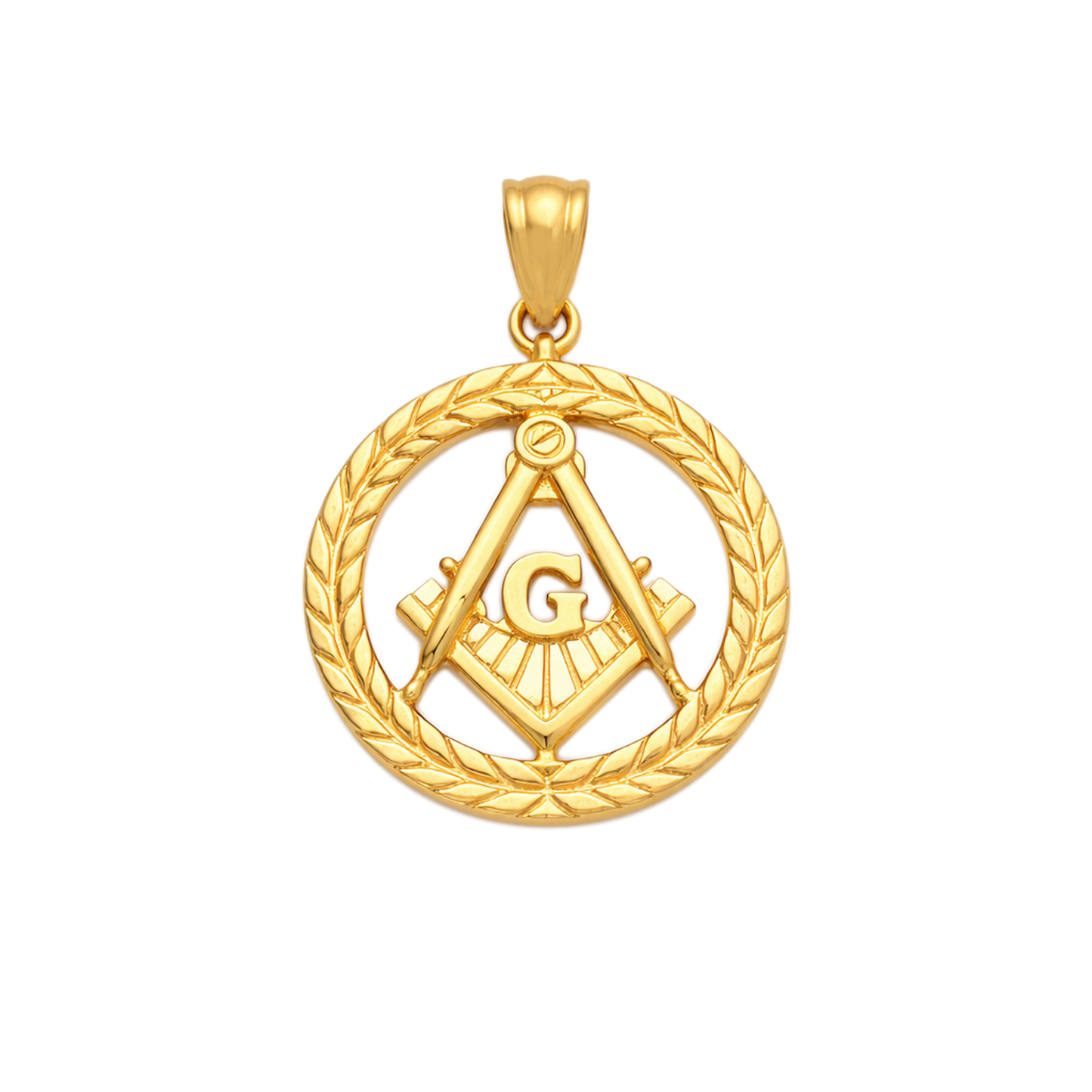 10K Solid Yellow Gold Masonic Round Pendant, Freemason Compass & Square with G, 16mm Circle Charm - Stunu jewelry