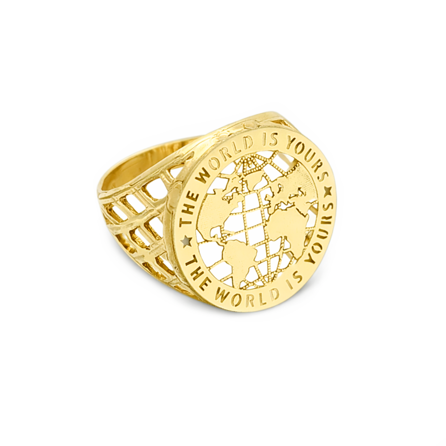 10K Yellow Gold World Map Ring Globe Ring for Men - Stunu jewelry