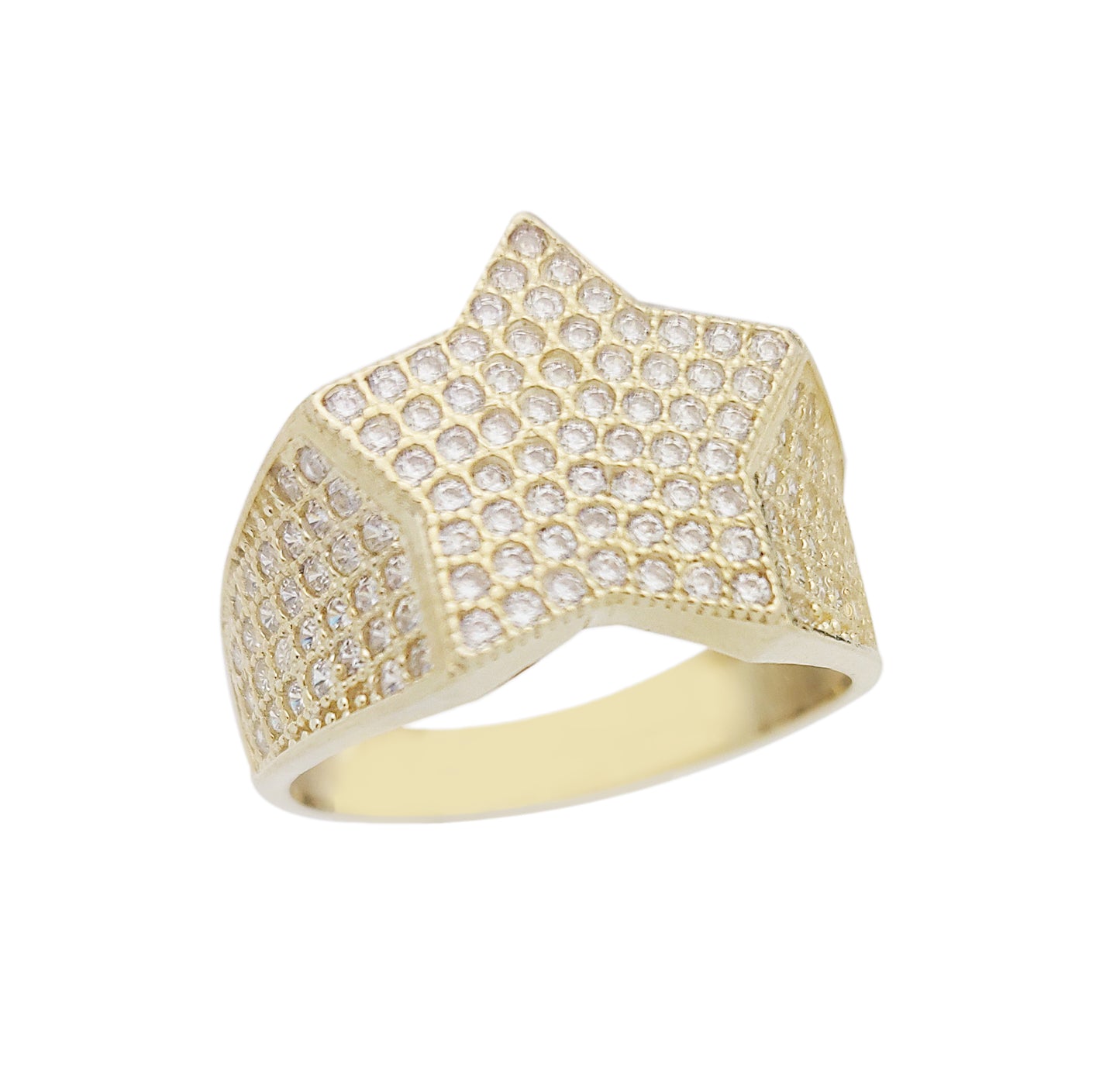 10K Yellow Gold Iced Out Star Ring - Hip Hop Style Five-Point Star CZ Statement Ring for Men, Bling Ring Jewelry - Stunu jewelry