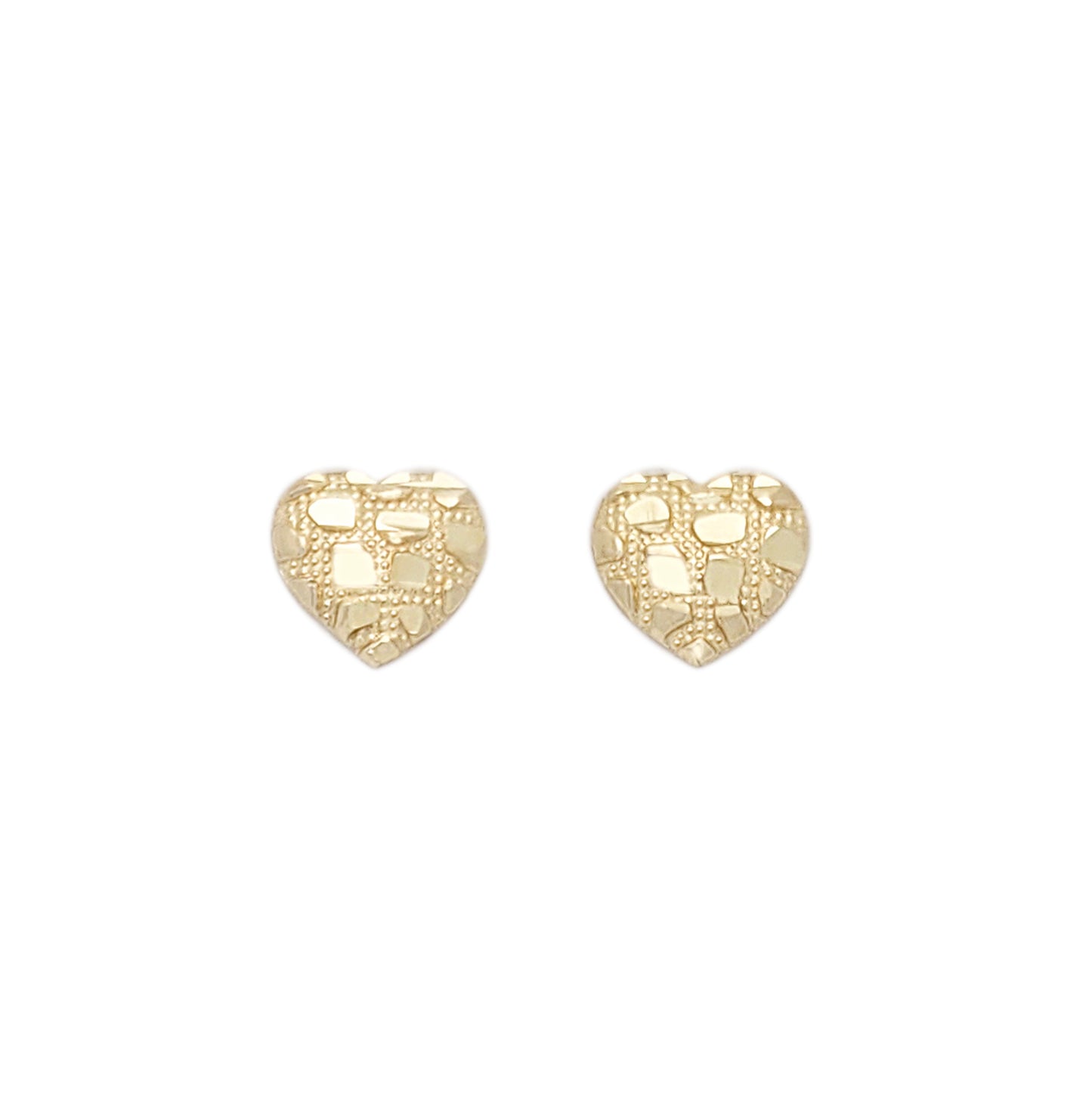 10K Yellow Gold Diamond Cut Nugget Heart Earrings 8 mm