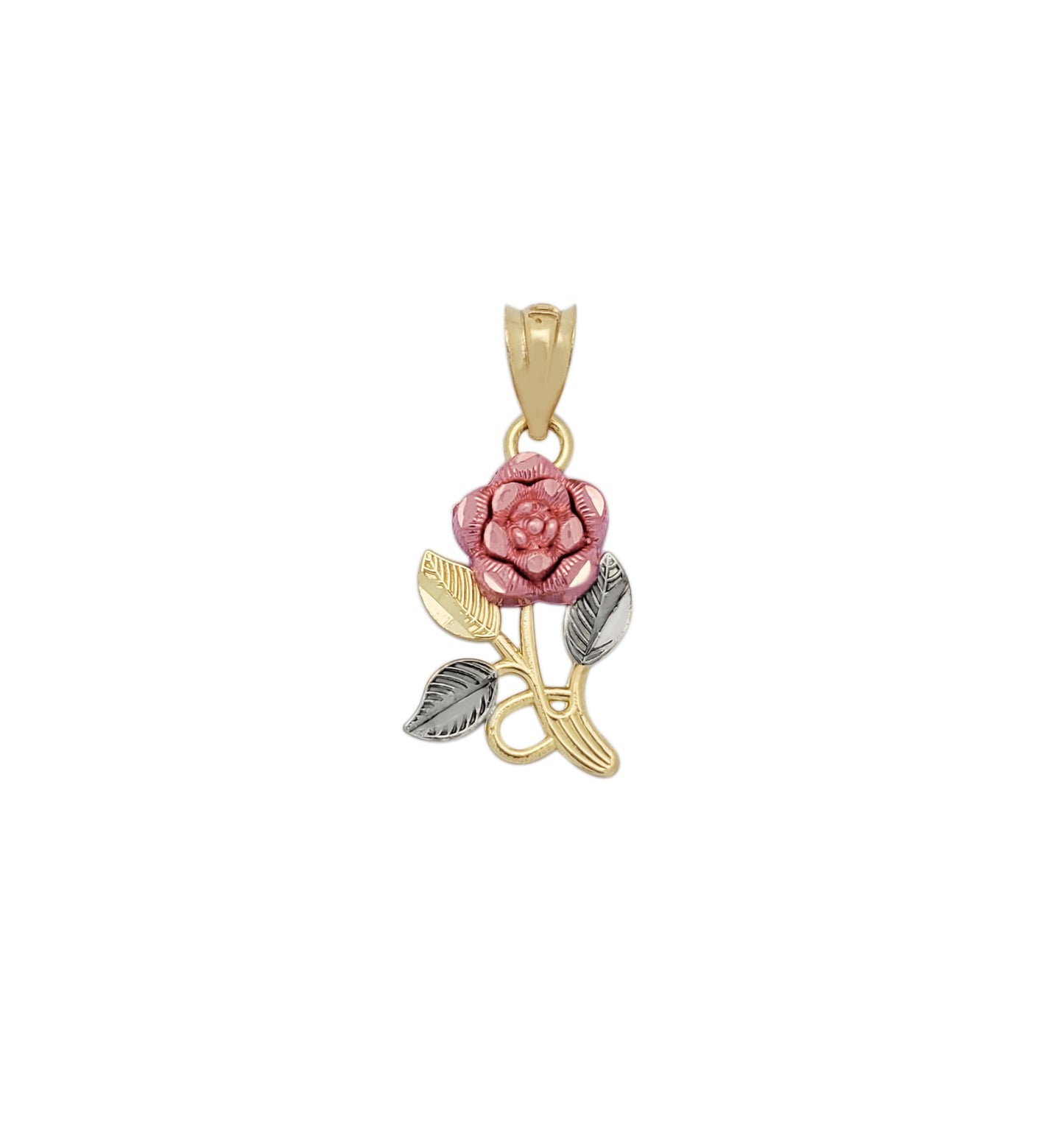 10K Yellow & Rose Gold Rose Flower Pendant Solid Gold Floral Charm for Necklace, Jewelry Gift for Women, 0.9 in x 0.5 in - Stunu jewelry