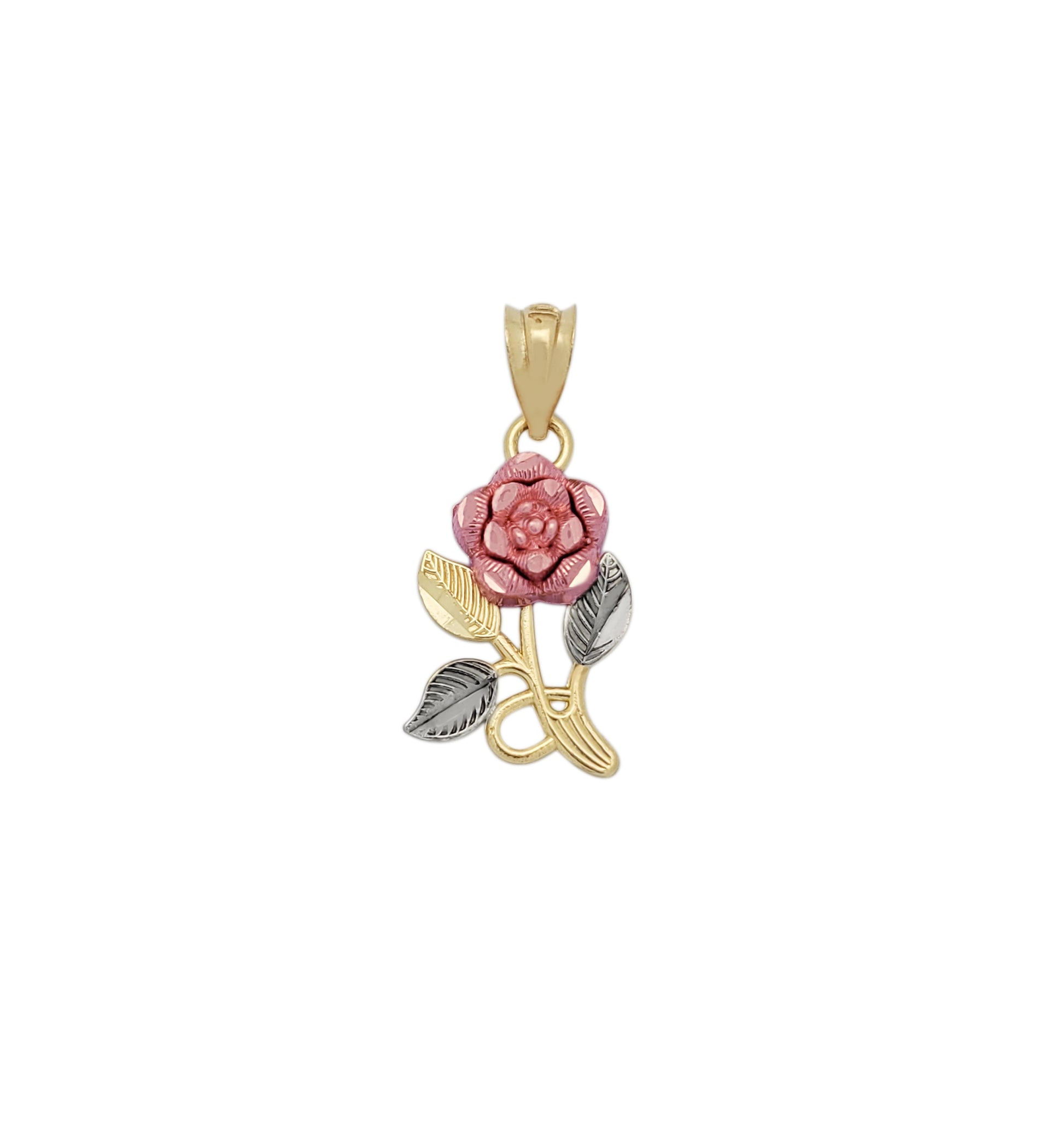10K Yellow & Rose Gold Rose Flower Pendant Solid Gold Floral Charm for Necklace, Jewelry Gift for Women, 0.9 in x 0.5 in - Stunu jewelry