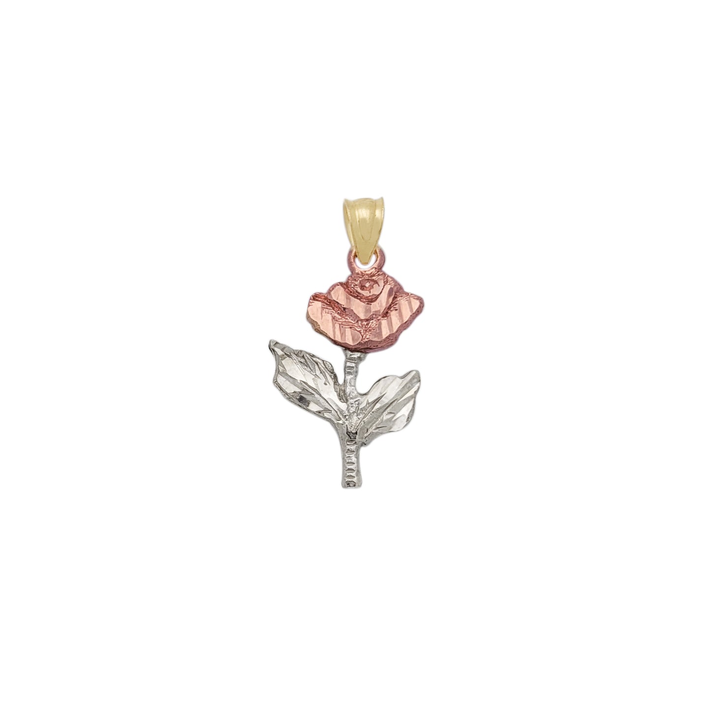 10K Tri-Color Gold Rose Flower Pendant, Real Gold Rose Charm for Necklace, Floral Jewelry Gift for Women, 1.1 in x 0.6 in - Stunu jewelry