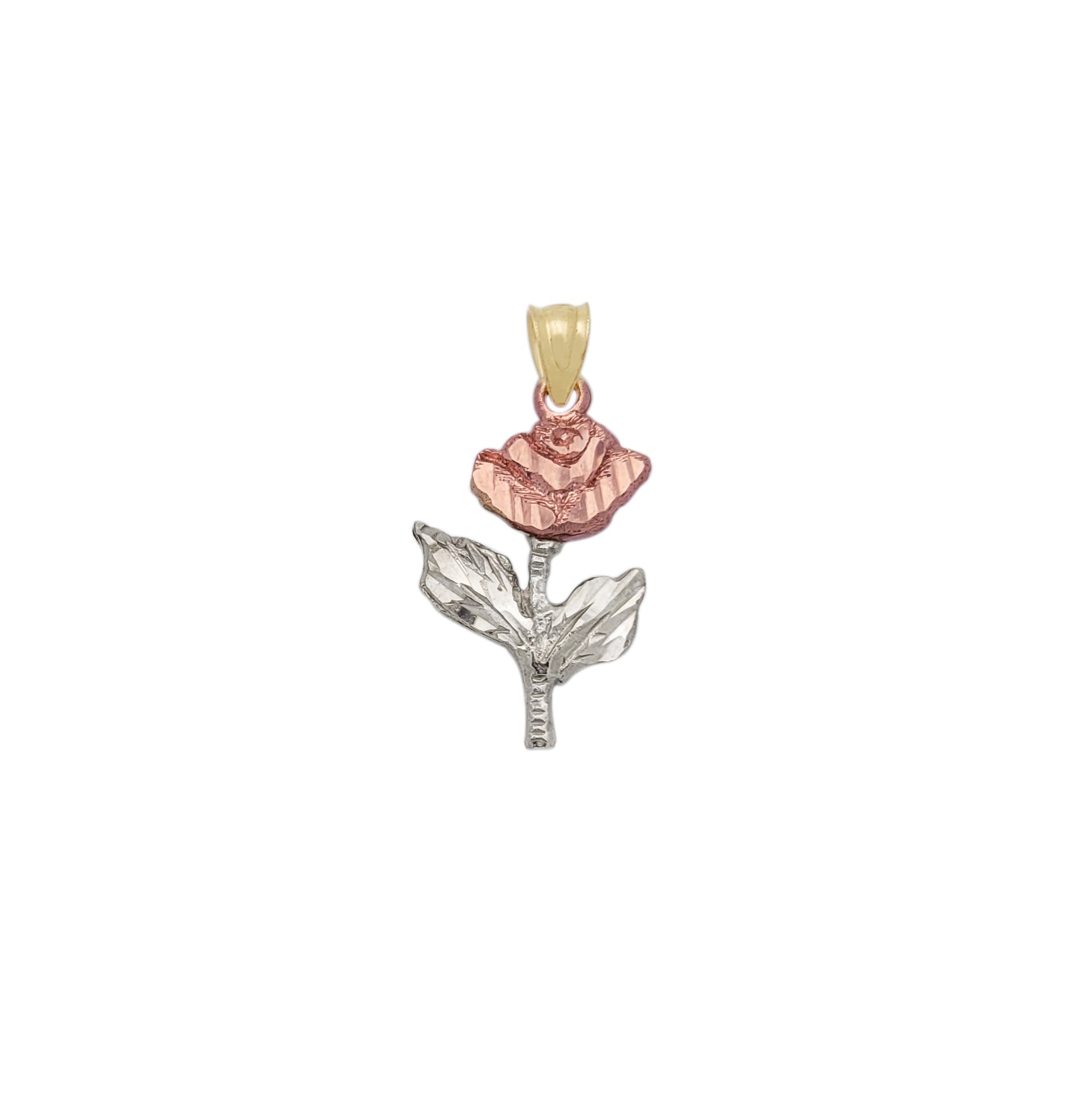 10K Tri-Color Gold Rose Flower Pendant, Real Gold Rose Charm for Necklace, Floral Jewelry Gift for Women, 1.1 in x 0.6 in - Stunu jewelry