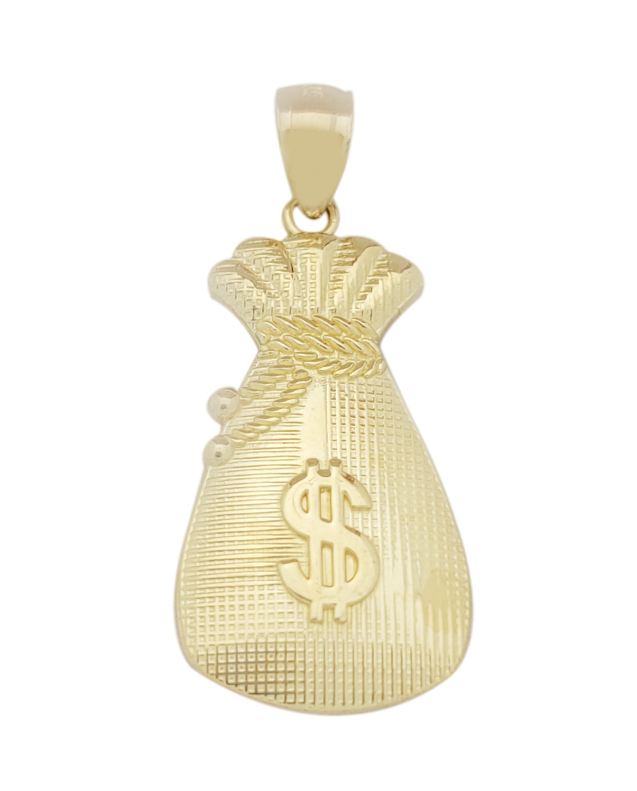10K Yellow Gold Dollar Sign Money Bag Pendant – Wealth Symbol Gold Charm Necklace