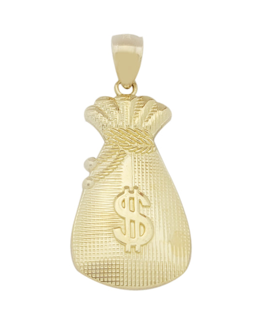 10K Yellow Gold Dollar Sign Money Bag Pendant – Wealth Symbol Gold Charm Necklace