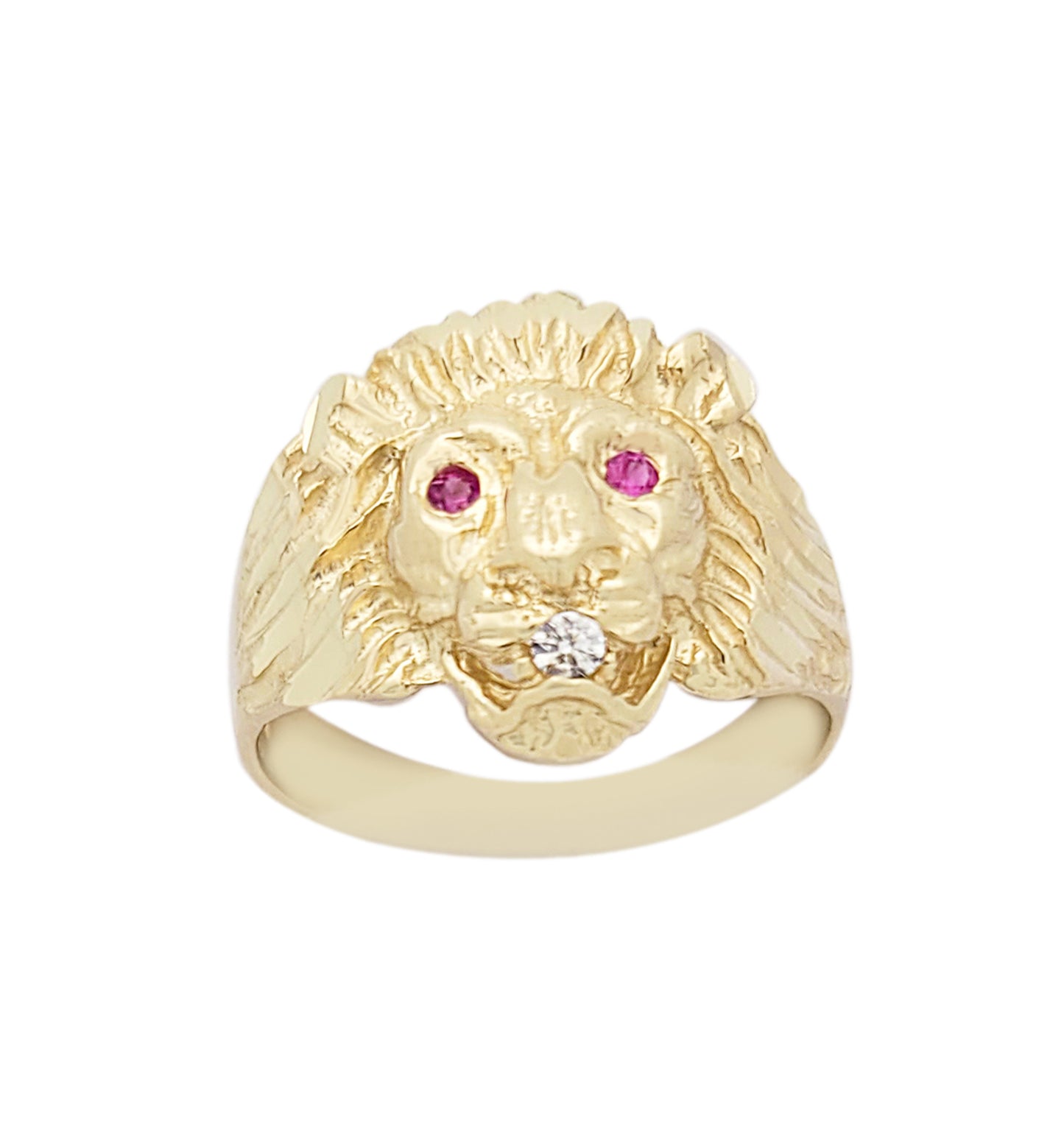 10K Yellow Gold Lion Ring with Red CZ Ring Size 8