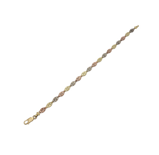 10K Tri Color Gold Oval Link Bracelet 4.75 mm Bracelet For Women 7.25 inch