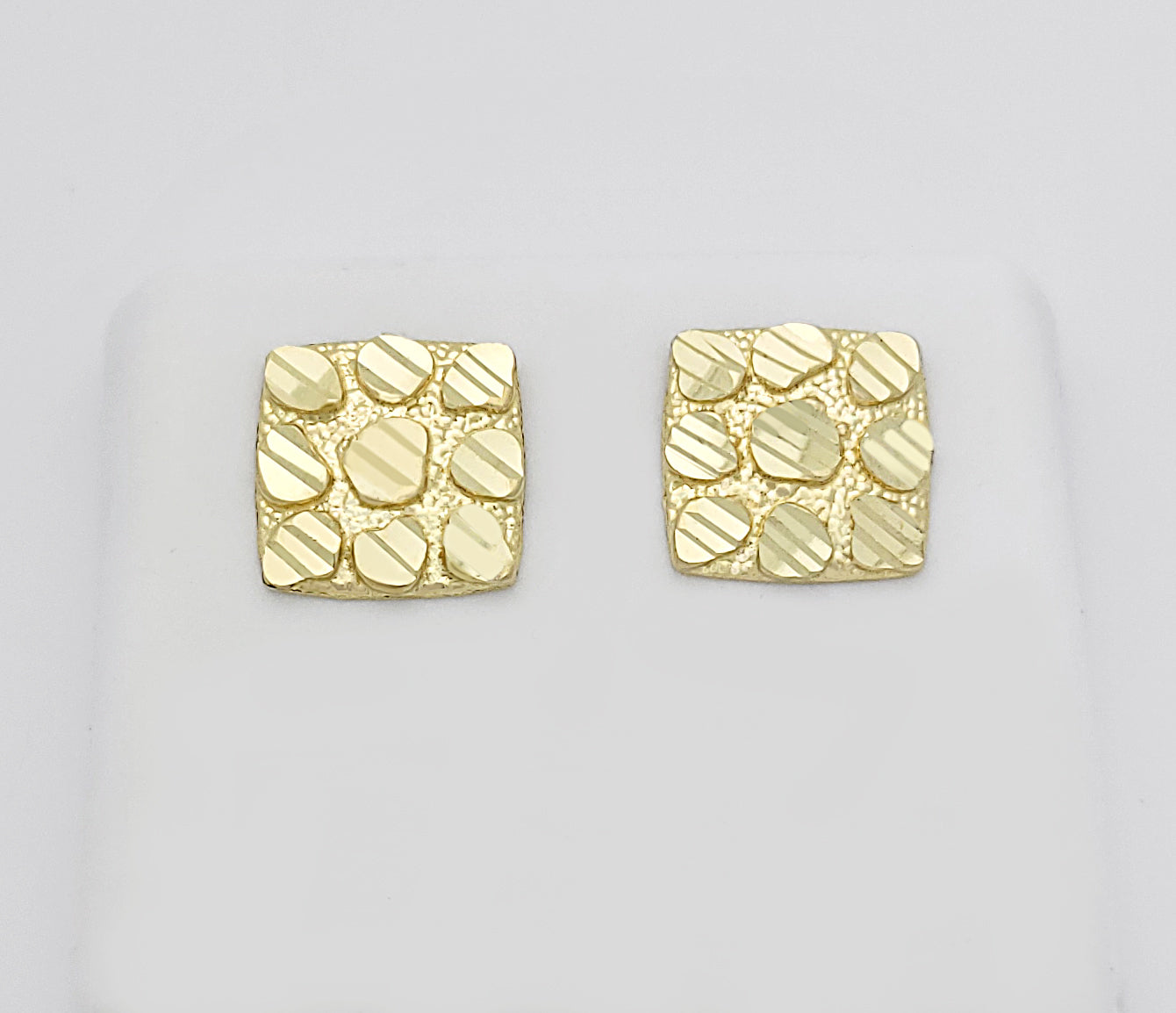 10K Gold Nugget Earrings Square Nugget 13 mm