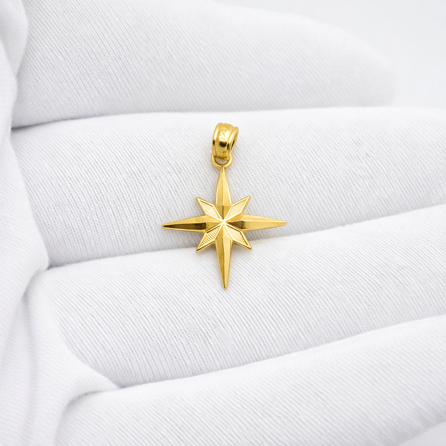 10K Yellow Gold North Star Pendant - 8-Point Compass Rose Star Charm, Celestial Guiding Star Jewelry for Women - Stunu jewelry