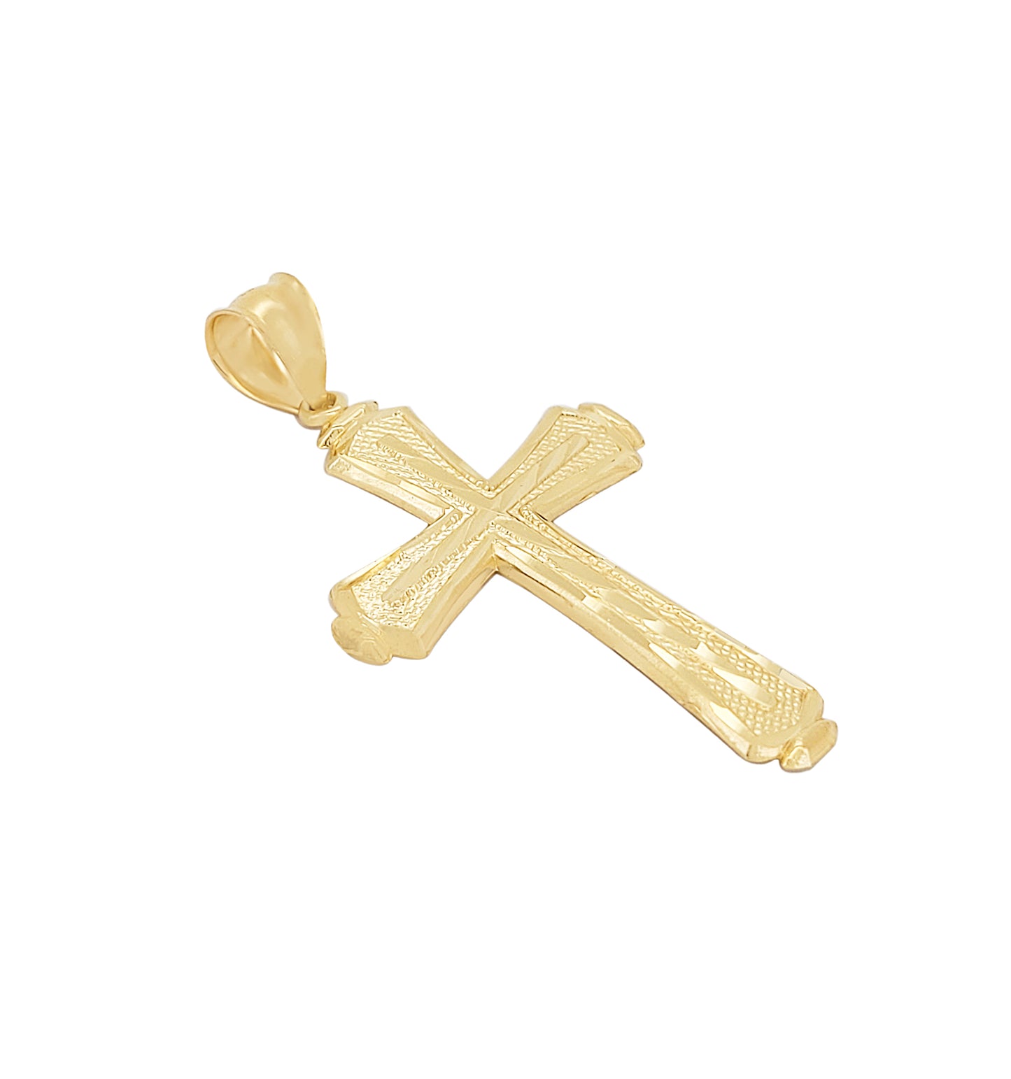 Mens 10k Yellow Gold Cross Pendant Diamond Cut Gold Crucifix Charm 2.1 inch