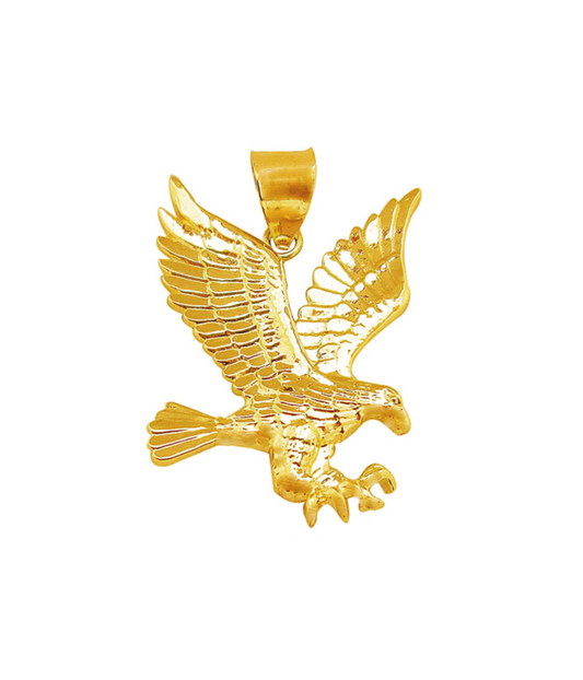 10K Yellow Gold Mens American Eagle Pendant 1.2 inch