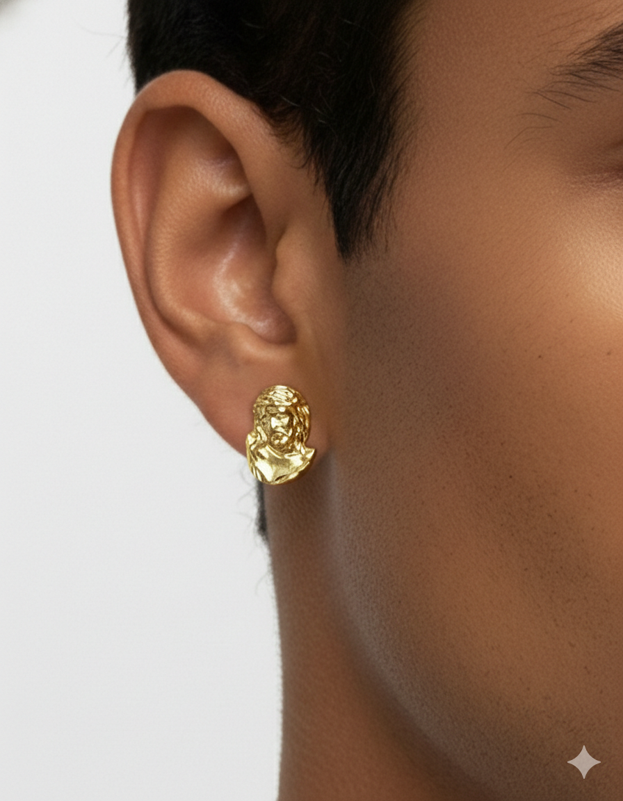 10K Yellow Gold Jesus Earrings Jesus Face 0.65 in x 0.4 in