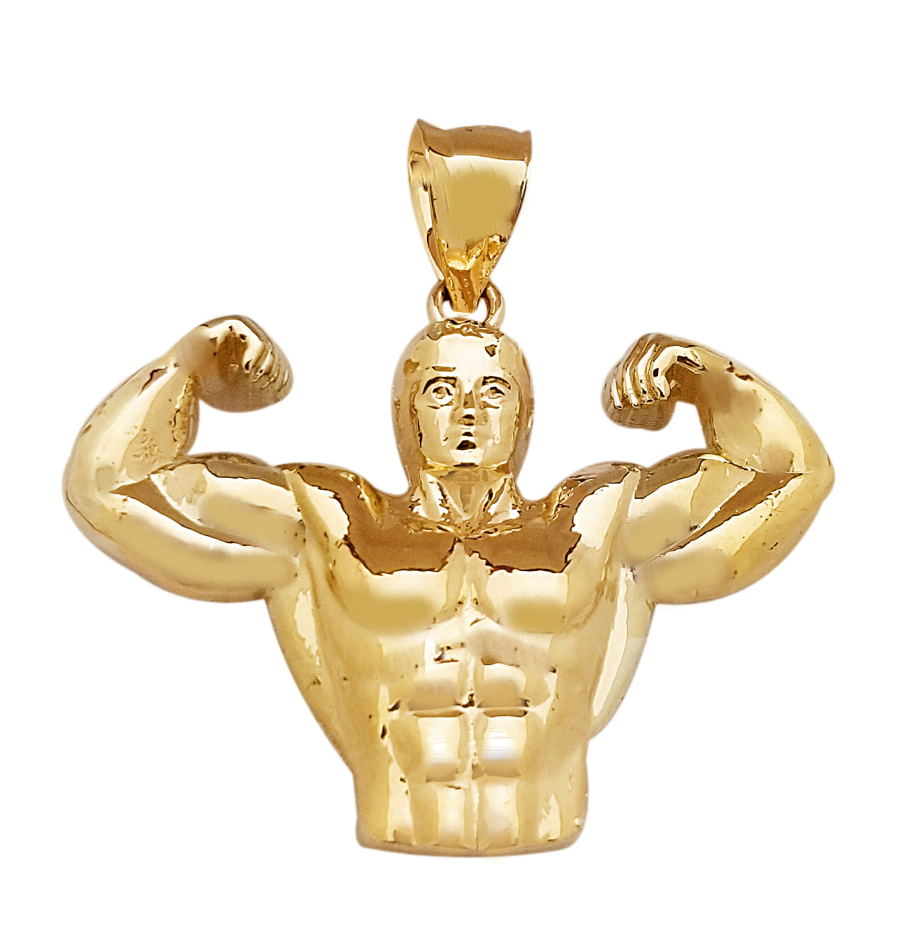 10k Yellow Gold Bodybuilder Necklace Pendant Waist Up Pendant Muscle Man