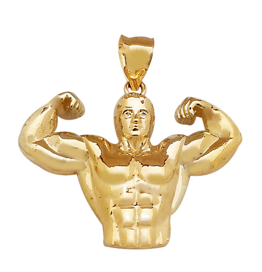 10k Yellow Gold Bodybuilder Necklace Pendant Waist Up Pendant Muscle Man