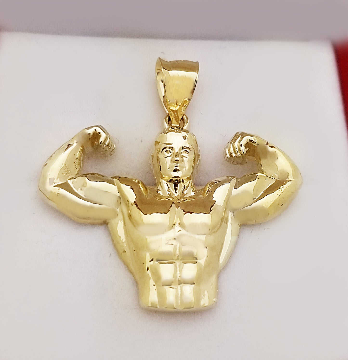 10k Yellow Gold Bodybuilder Necklace Pendant Waist Up Pendant Muscle Man