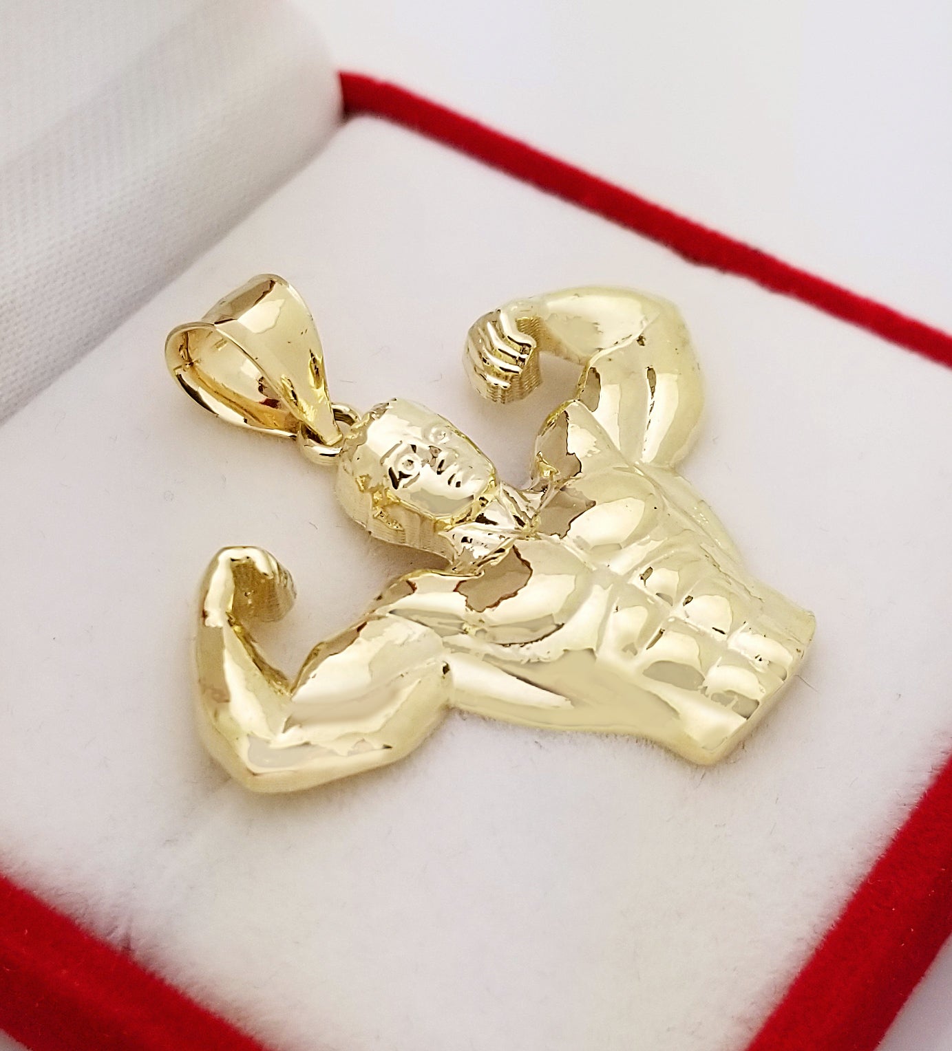 10k Yellow Gold Bodybuilder Necklace Pendant Waist Up Pendant Muscle Man