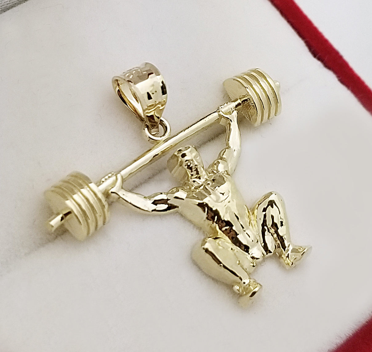 Solid 10K Gold Weightlifting Barbell Squat Pendant