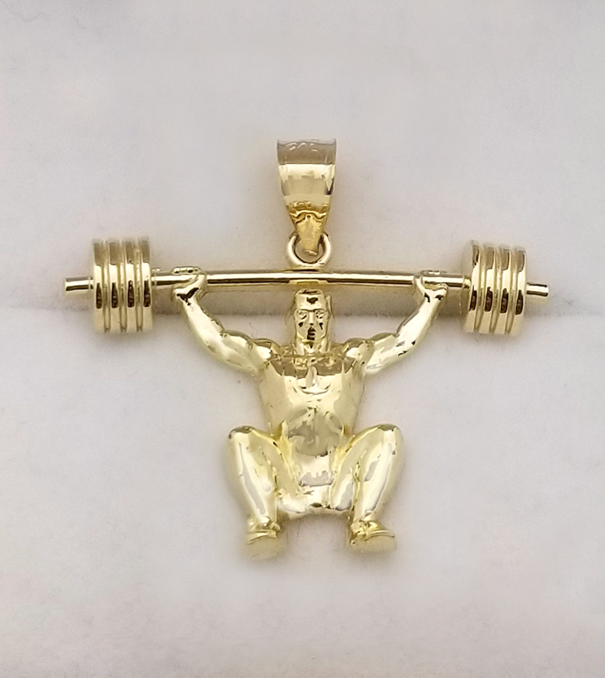 Solid 10K Gold Weightlifting Barbell Squat Pendant