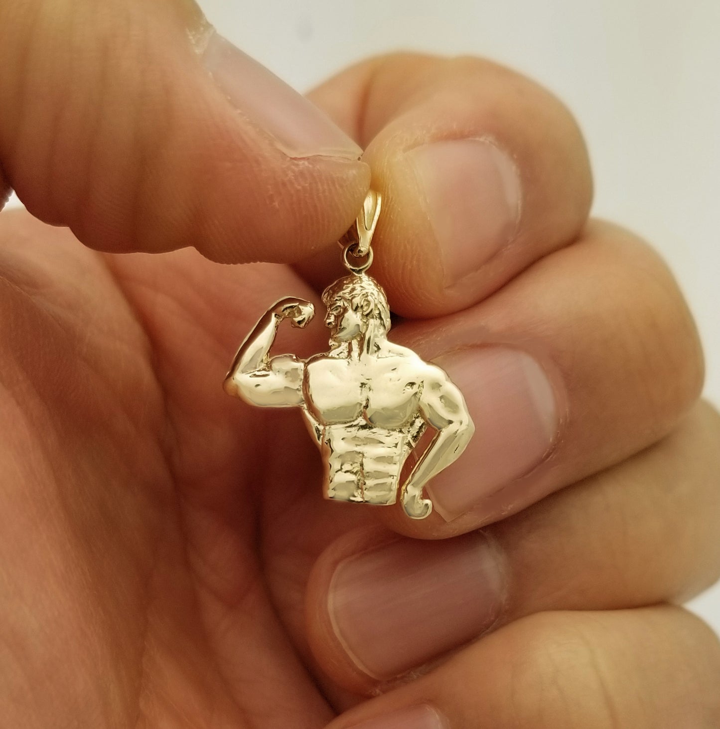 10k Yellow Gold Bodybuilder Necklace Pendant Waist Up Pendant
