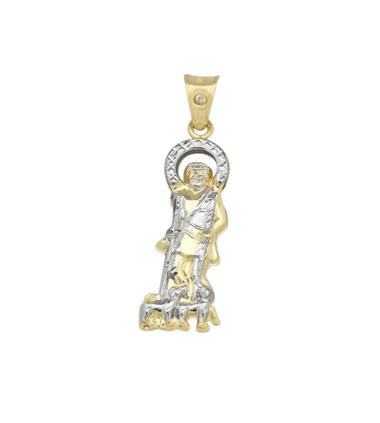 10K Yellow Gold Saint Lazarus Pendant Charm Patron Pendant Lazarus Closed Back 1.4 inch