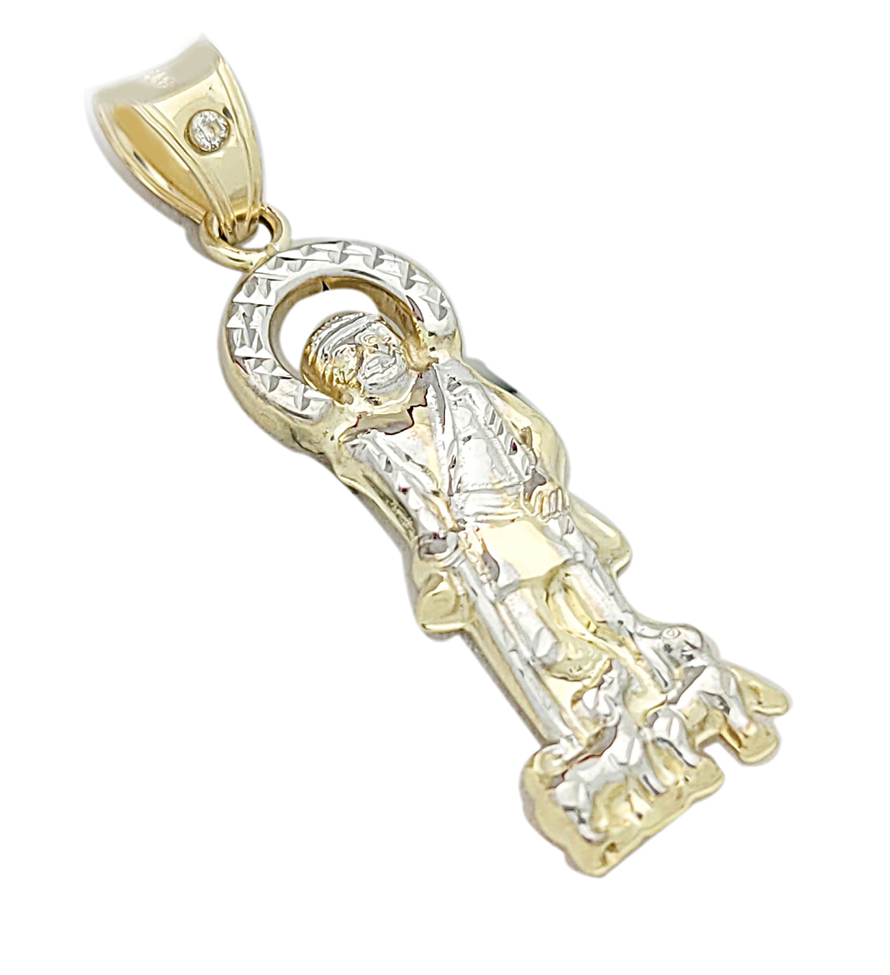 10K Yellow Gold Saint Lazarus Pendant Charm Patron Pendant Lazarus Closed Back 1.4 inch