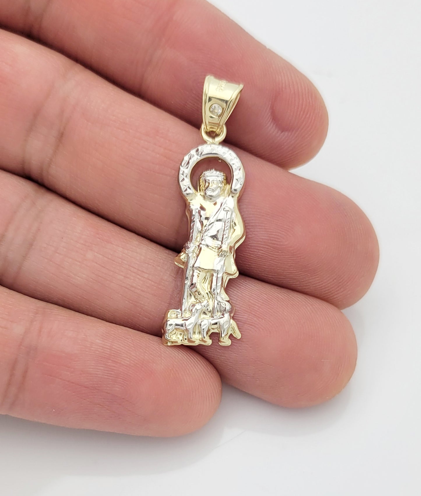10K Yellow Gold Saint Lazarus Pendant Charm Patron Pendant Lazarus Closed Back 1.4 inch