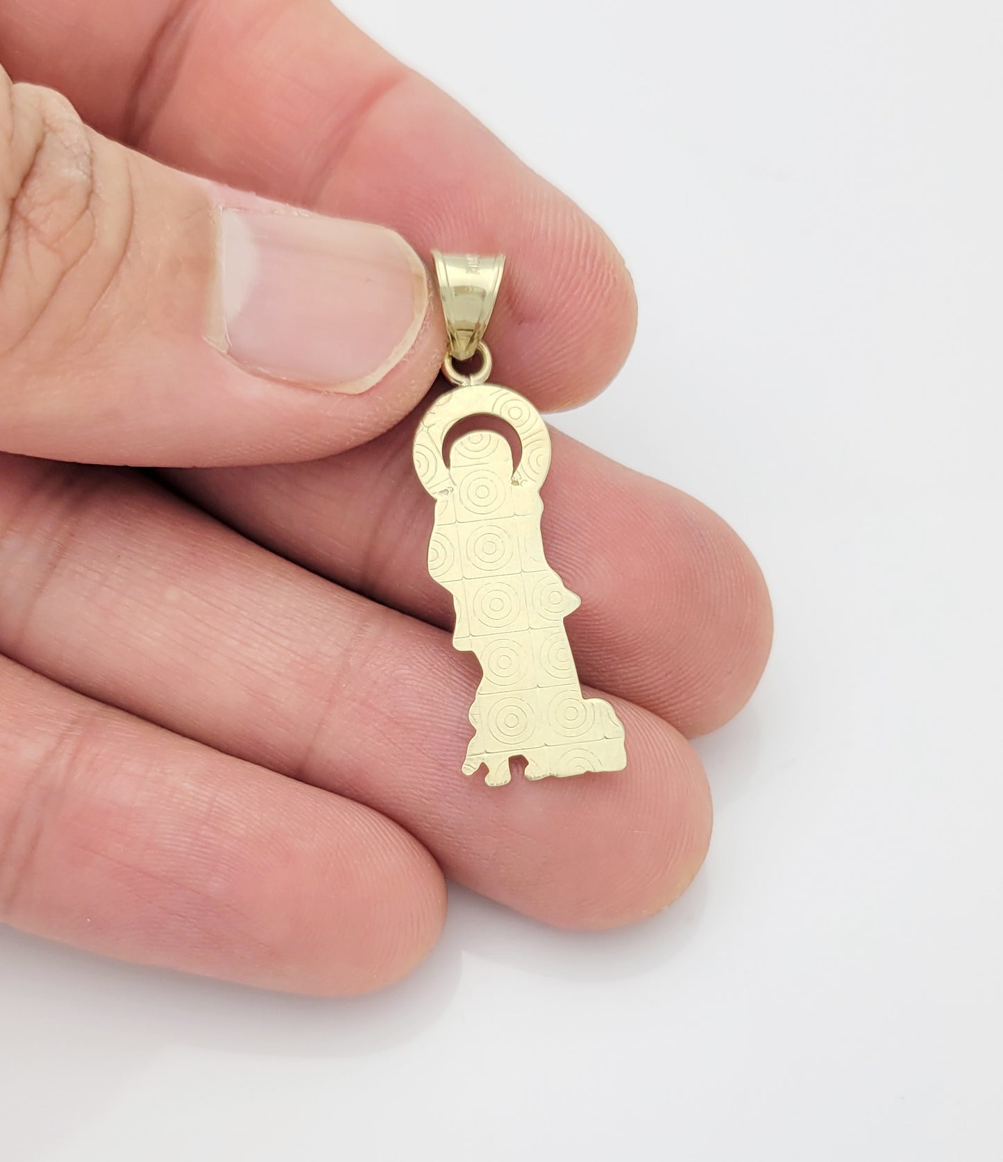 10K Yellow Gold Saint Lazarus Pendant Charm Patron Pendant Lazarus Closed Back 1.4 inch