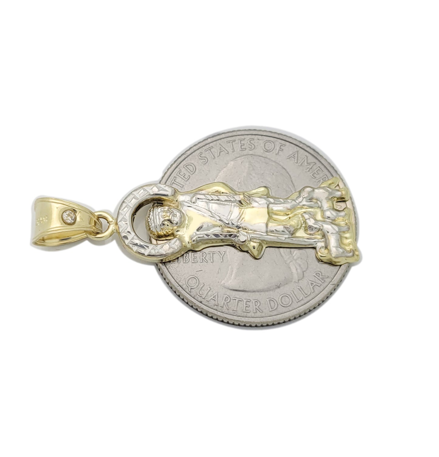 10K Yellow Gold Saint Lazarus Pendant Charm Patron Pendant Lazarus Closed Back 1.4 inch
