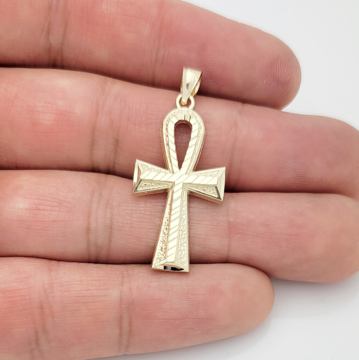 Egyptian Ankh Cross Pendant 10k Yellow Gold Cross Charm Pendant 1.4 inch