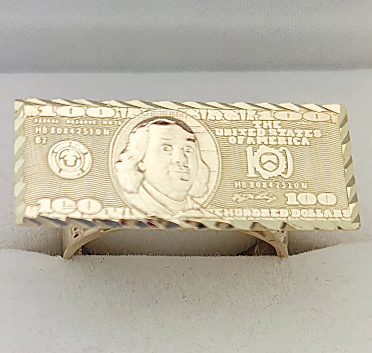 10K Yellow Gold Hundred Dollar Bill Ring Benjamin Franklin Ring