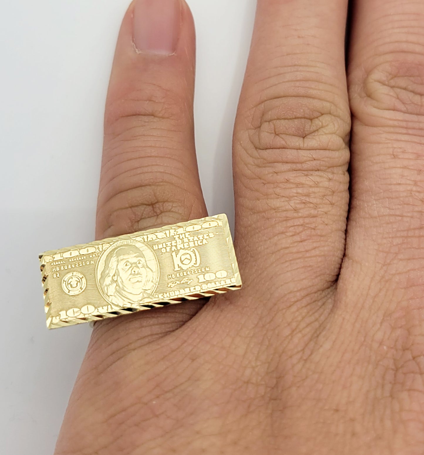 10K Yellow Gold Hundred Dollar Bill Ring Benjamin Franklin Ring