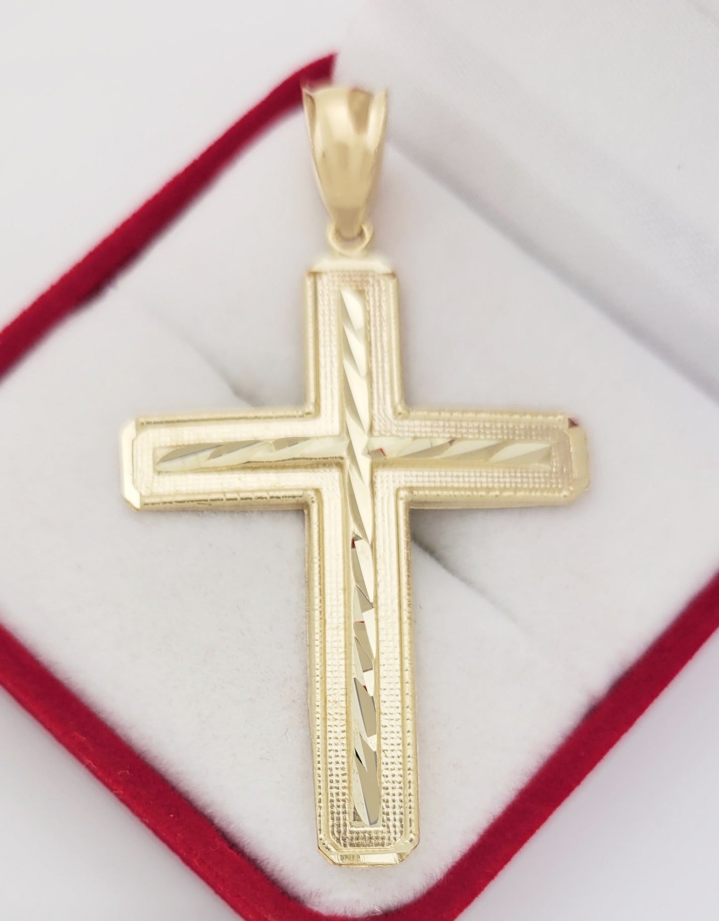 Mens 10k Yellow Gold Diamond Cut Cross Pendant Gold Crucifix Charm