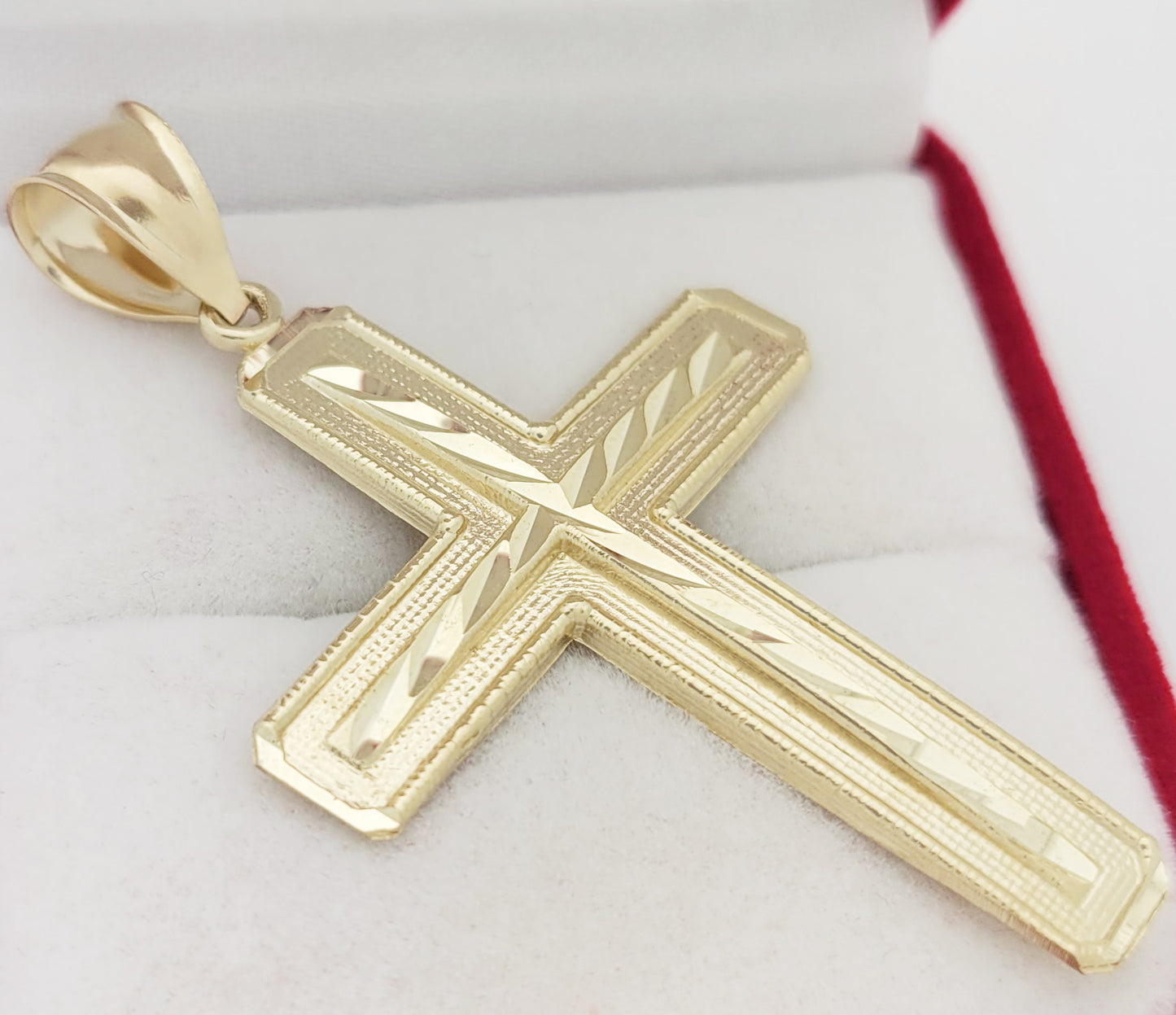 Mens 10k Yellow Gold Diamond Cut Cross Pendant Gold Crucifix Charm