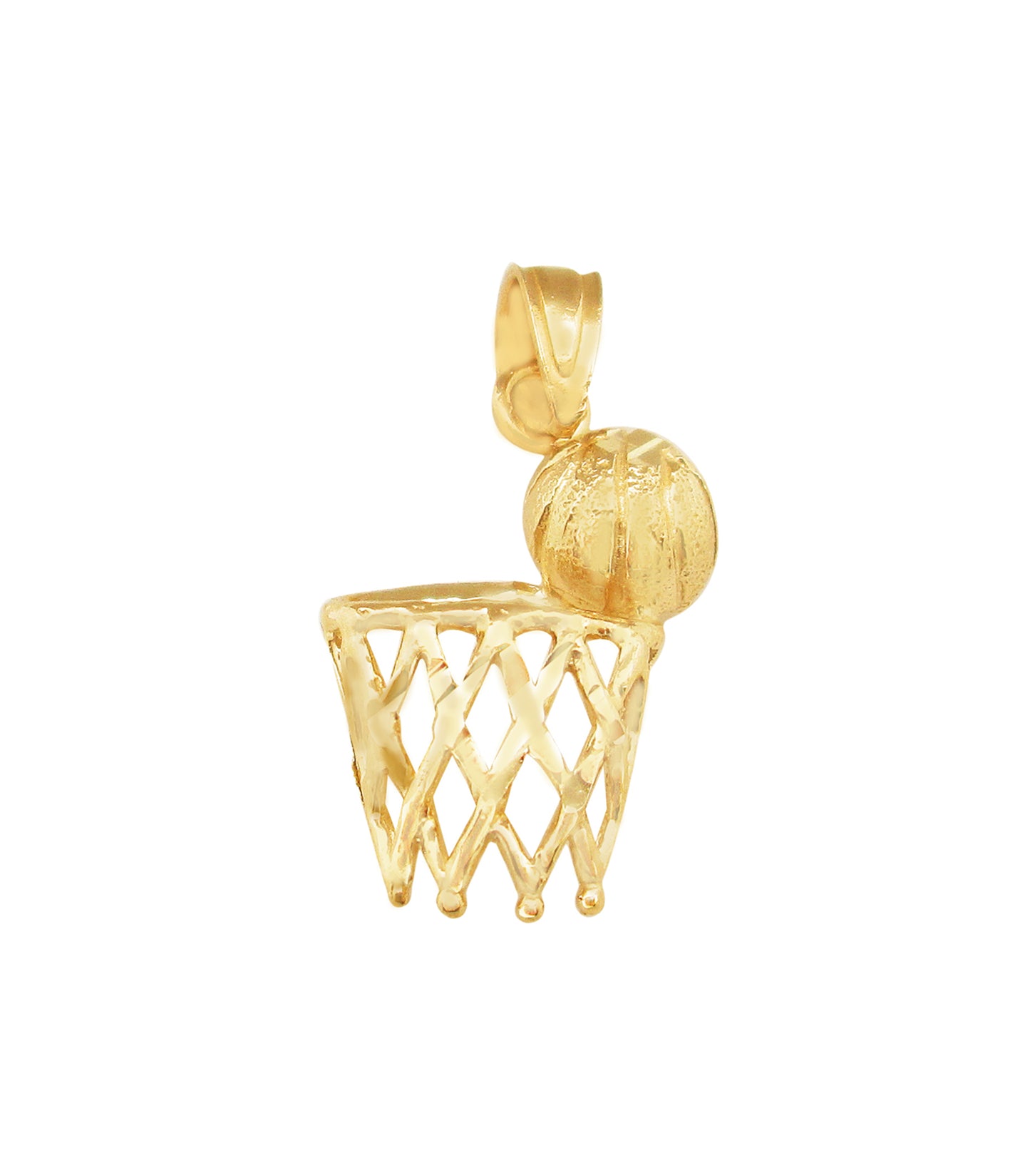10K Yellow Gold Basketball Charm Rim Net Pendant Basketball Hoop Necklace Pendant
